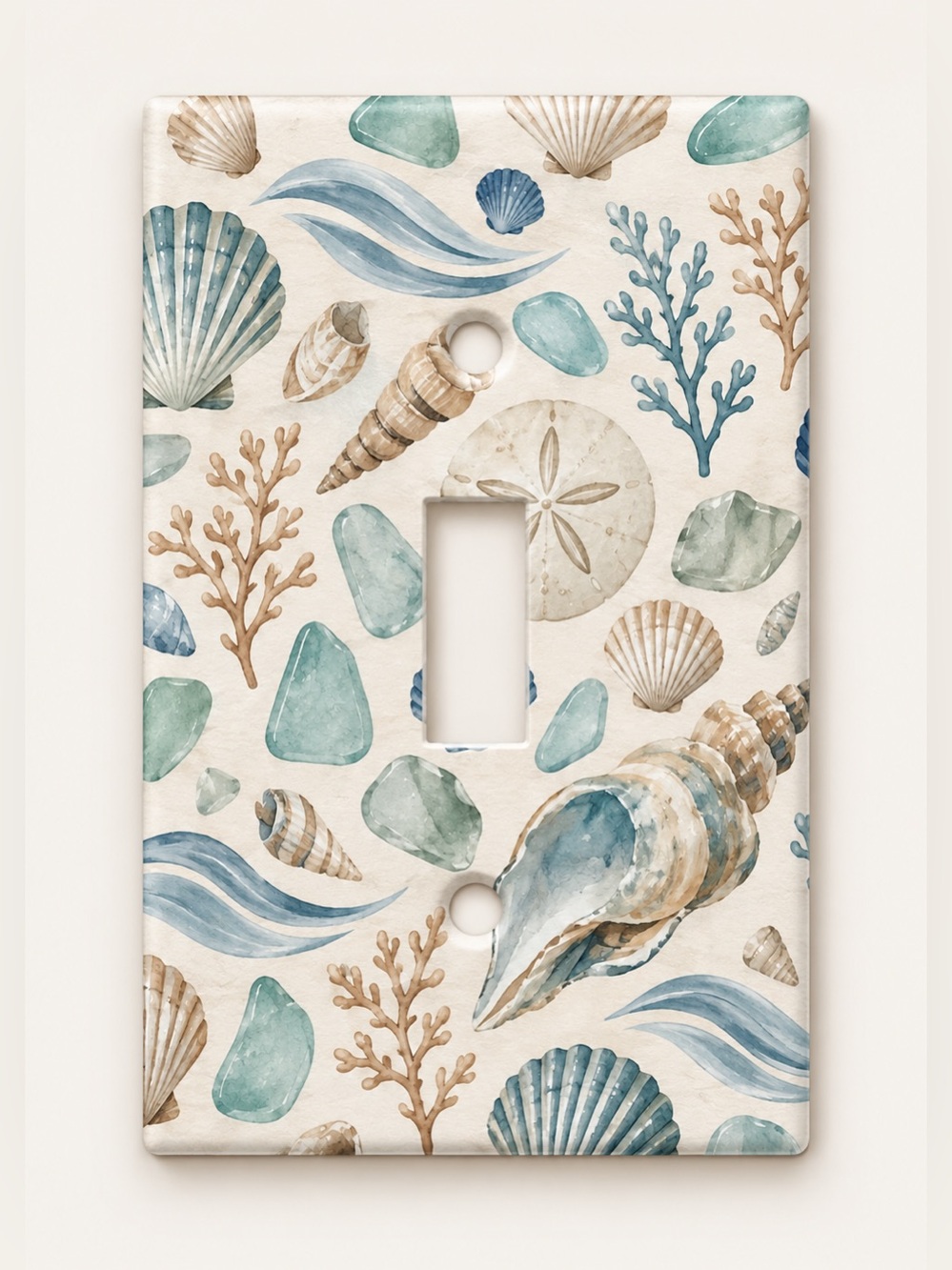Coastal Sea Glass Seashell Coral Toggle Light Switch Wall Plate Cover
